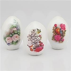 تخم مرغ تزیینی هفت سین طرح گل و بلبل کد FF007 مجموعه 3 عددی