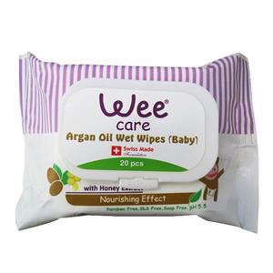 دستمال مرطوب کودک درب دار حاوی روغن آرگان وی کر Wee Care Wee Care Argan Oil Wet Wipes For Baby 20pcs