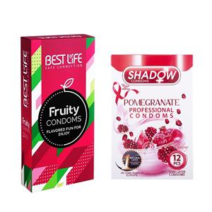 کاندوم بست لایف مدل Fruity بسته 12 عددی به همراه کاندوم شادو مدل Pomegranate بسته 12 عددی
