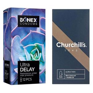 کاندوم چرچیلز مدل Ultra Thin بسته 12 عددی به همراه کاندوم بونکس مدل Ultra Delay بسته 12 عددی