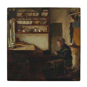 کاشی کارنیلا طرح نقاششی بانو و آشپزخانه مدل لوحی کد WKB1977