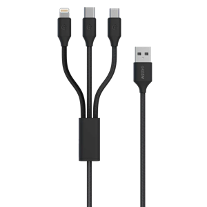 کابل سه سر شارژ سریع USB به M+L+C برند گرین طول 1.2 متر Green GN3IN1C 3 In 1 USB to Type C, Lightning And Micro USB Cable 1.2M