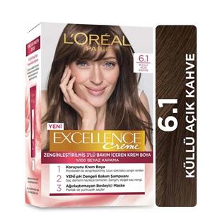 کیت رنگ موی لورآل مدل Excellence CREME رنگ 6.1 خاکستری قهوه ای روشن