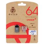 Queen UNIQUE+ USB2.0+OTG Adapter Flash Drive – 64GB مشکی رزگلد