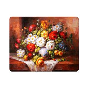 ماوس پد اطلس آبی طرح نقاشی گل و میوه مدل T1104