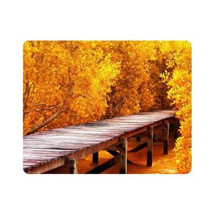 ماوس پد اطلس آبی طرح نقاشی منظره پاییز و پل رودخانه و درخت مدل T1095