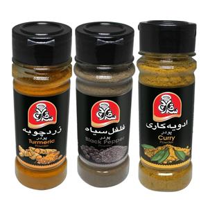 ادویه کاری و ادویه فلفل سیاه و ادویه زرد چوبه سه قارچ مجموعه 3 عددی