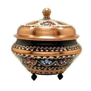 قندان میناکاری مسی طرح پایه دار درب دار کد 093 -