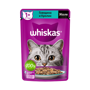 پوچ گربه ویسکاس (Whiskas) با طعم گوشت گاو و خرگوش مدل Whiskas Beef & Rabbit وزن 75 گرم