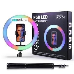 رینگ لایت Mj 33 RGB قطر 33 سانت به همراه سه پایه