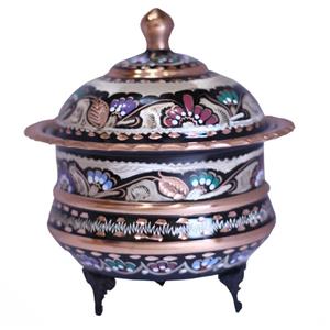 قندان میناکاری مسی طرح سه پایه درب دار کد 099 -