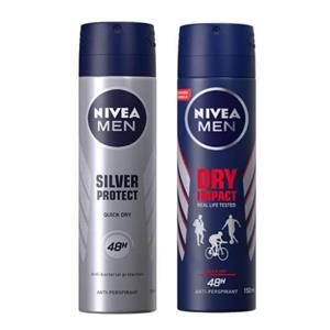 اسپری خوشبو کننده بدن مردانه نیوآ مدل Dry Impact و Silver Protect حجم 150 میلی لیتر مجموعه ۲ عددی 