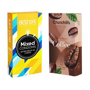 کاندوم چرچیلز مدل Coffee بسته 12 عددی به همراه کاندوم بست لایف مدل Mixed بسته 12 عددی