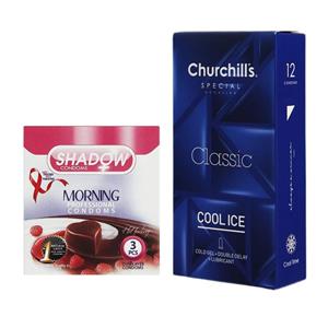 کاندوم چرچیلز مدل Cool Ice بسته 12 عددی به همراه شادو Morning 3 