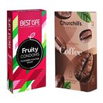 کاندوم چرچیلز مدل Coffee بسته 12 عددی به همراه کاندوم بست لایف مدل Fruity بسته 12 عددی