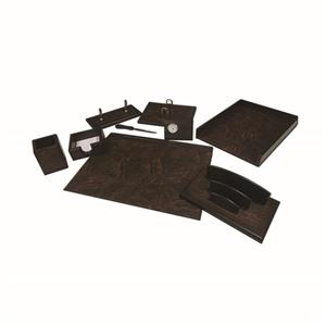ست لوازم اداری رومیزی مدل piebaldleatherbrownwood مجموعه 9 عددی