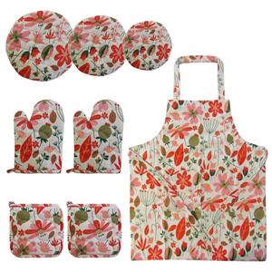 سرویس اشپزخانه 8 پارچه هوم اند لایف مدل ویلسون طرح گل برگ Home and Life Wilson Flower Leaf Design Kitchen Textile Set 