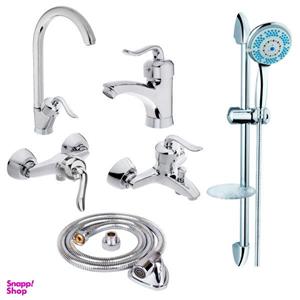 ست شیرآلات فراست پویا مدل رویال به همراه علم دوش حمام و شلنگ توالت