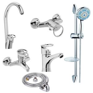 ست شیرآلات فراست پویا مدل النگویی عصایی به همراه علم دوش حمام و شلنگ توالت