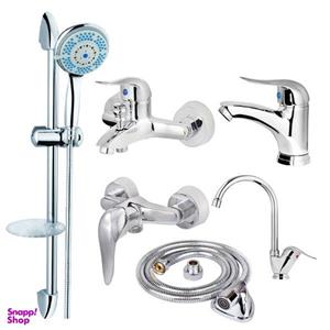 ست شیرآلات فراست پویا مدل رز به همراه علم دوش حمام و شلنگ توالت