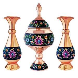 ست 3 تکه گلدان و شکلات خوری میناکاری کد payedar20
