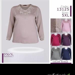 بلوز شومیز سایز بزرگ زنانه نارنجی کرم سالمون کار شده   Pierre Cardin 308847