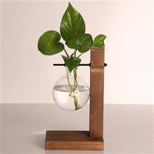 گلدان شیشه ای پایه چوبی