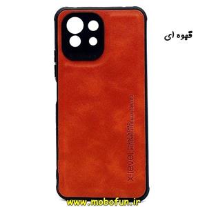 قاب گوشی Mi 11 Lite شیائومی طرح چرمی ساده ایکس لول X-Level محافظ لنز دار قهوه ای کد 53