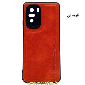 قاب گوشی Poco F3 پوکو شیائومی طرح چرمی ساده ایکس لول X-Level محافظ لنز دار قهوه ای کد 36