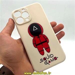 قاب گوشی iPhone 13 Pro Max آیفون سیلیکونی ژله ای طرح اسکویید گیم Squid Game بازی مرکب محافظ لنز دار سفید استخوانی کد 59