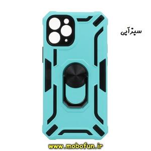 قاب گوشی iPhone 11 Pro آیفون طرح ضد ضربه بتمن هولدر دار محافظ لنز دار ایربگ دار فیروزه ای کد 114 