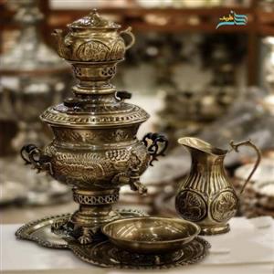 سرویس سماور زغالی برنجی الماس تراش 4 لیتری، ورق ضخیم