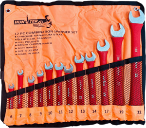 آچار یک سر رینگ یک سر تخت روکش دار هانتر 12 عددی سایز 6 تا 22 میلی متر