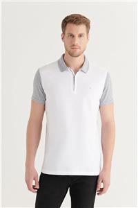 تیشرت زیپ دار ساده یقه و آستین خاکستری مردانه آوا Avva کد ty-102748749