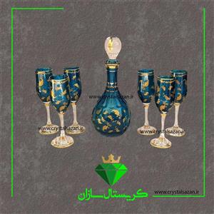 تنگ و جام کریستال سازان مدل برگ زرین سرمه ای رنگ کد J1147