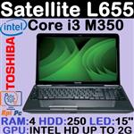 لپ تاپ استوک توشیبا  TOSHIBA L655  Core i3  M350 4GB 250GB 2GB INTEL