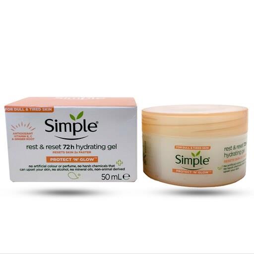 ژل کرم مرطوب کننده و آبرسان 72 ساعته سیمپل SIMPLE حجم 50 میل