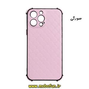 قاب گوشی iPhone 13 Pro Max آیفون طرح چرمی لوزی محافظ لنز دار ایربگ دار کپسولی صورتی کد 66
