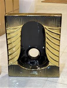 کاسه توالت زمینی لوکس مشکی طلایی