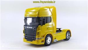 ماکت تریلی اسکانیا (SCANIA R730 BY WELLY) تک محور زرد 