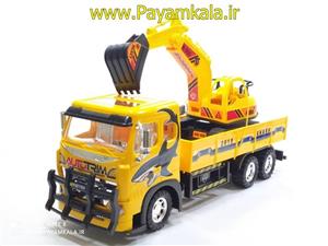 اسباب بازی کامیون DORJ زرد با حمل بیل مکانیکی