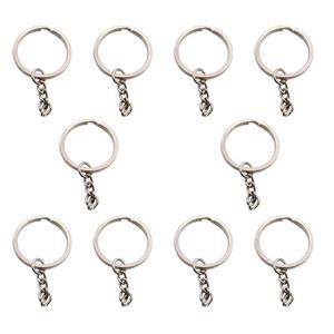 حلقه جاکلیدی زنجیردار فلزی نقره‌ای قطر 3 سانتی‌متر بسته 10 عددی