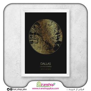 تابلو نقشه شهر دالاس با تم Black Gold Circle کد 1377 