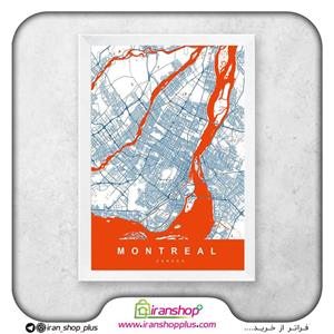 تابلو نقشه شهر مونترال با تم White Orange کد 