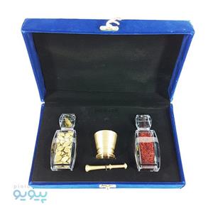 پکیج هدیه زعفران و هل بسته بندی مخمل دو آذین متوسط