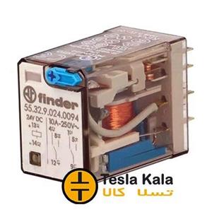 رله شیشه ای 10 آمپر فیندر 8 پایه 2NO2NC ولتاژ کنترلی 24VDC مدل 0094.finder 55.32.9024