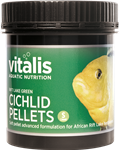 لوازم آکواریوم فروشگاه اوجیلال ( EVCILAL ) ویتالیس – Rift Lake Cichlid Pellets Green 120 گرم کوچک 1.5 میلی متر – کدمحصول 395917