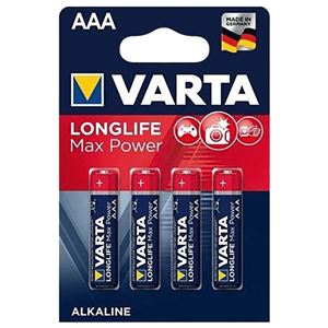 باتری نیم قلمی آلکالاین وارتا LONGLIFE MAX POWER AAA بسته 4 عددی