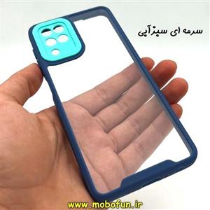 قاب گوشی Galaxy A22 4G - Galaxy M32 4G سامسونگ اورجینال Pro Camera طرح پشت طلق شفاف دور ژله ای محافظ لنز دار سرمه ای سبزآبی کد 128