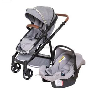 ست کالسکه برند Babe مدل متال رنگ طوسی بدنه مشکی کروم Stroller Set Metal Model Gray Color Black Body Chrome Brand 